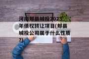 河南郏县城投2023年债权转让项目(郏县城投公司属于什么性质?)