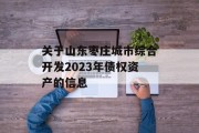 关于山东枣庄城市综合开发2023年债权资产的信息