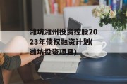潍坊潍州投资控股2023年债权融资计划(潍坊投资项目)