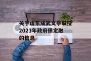 关于山东成武文亭城投2023年政府债定融的信息
