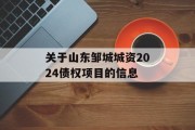关于山东邹城城资2024债权项目的信息