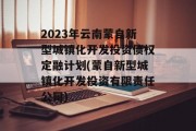 2023年云南蒙自新型城镇化开发投资债权定融计划(蒙自新型城镇化开发投资有限责任公司)