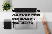 邹城利民建设发展2024年债权项目政府债定融(2024网贷无力偿还最新规定)