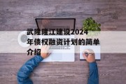 武隆隆江建设2024年债权融资计划的简单介绍