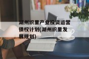 湖州织里产业投资运营债权计划(湖州织里发展规划)