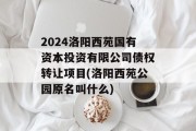 2024洛阳西苑国有资本投资有限公司债权转让项目(洛阳西苑公园原名叫什么)