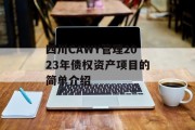 四川CAWY管理2023年债权资产项目的简单介绍