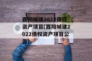 酉阳城建2022债权资产项目(酉阳城建2022债权资产项目公告)