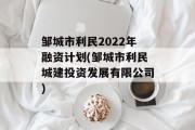 邹城市利民2022年融资计划(邹城市利民城建投资发展有限公司)