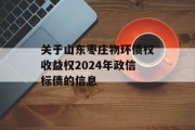 关于山东枣庄物环债权收益权2024年政信标债的信息