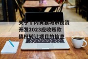关于​内黄县城市投资开发2023应收账款债权转让项目的信息