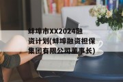 蚌埠市XX2024融资计划(蚌埠融资担保集团有限公司董事长)