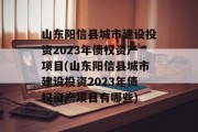 山东阳信县城市建设投资2023年债权资产项目(山东阳信县城市建设投资2023年债权资产项目有哪些)