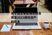 关于山东枣庄城市综合开发2023债权资产的信息