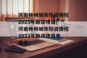 河南林州城市投资债权2023年融资项目(河南林州城市投资债权2023年融资项目有哪些)