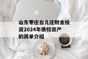 山东枣庄台儿庄财金投资2024年债权资产的简单介绍