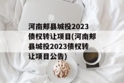 河南郏县城投2023债权转让项目(河南郏县城投2023债权转让项目公告)