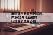重庆酉阳县酉州实业资产2023年收益权转让项目的简单介绍