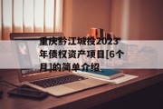 重庆黔江城投2023年债权资产项目[6个月]的简单介绍