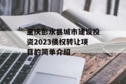 重庆彭水县城市建设投资2023债权转让项目的简单介绍