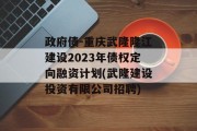 政府债-重庆武隆隆江建设2023年债权定向融资计划(武隆建设投资有限公司招聘)