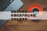 洛阳汝阳城建2023年债权资产转让项目(汝阳在建项目)