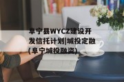 阜宁县WYCZ建设开发信托计划|城投定融(阜宁城投融资)
