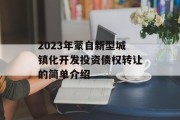 2023年蒙自新型城镇化开发投资债权转让的简单介绍