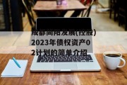 成都简阳发展(控股)2023年债权资产02计划的简单介绍
