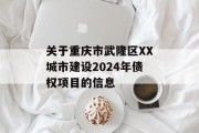 关于重庆市武隆区XX城市建设2024年债权项目的信息