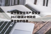 关于西安泾河产发投资2023融资计划政府债定融的信息