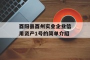 酉阳县酉州实业企业信用资产1号的简单介绍