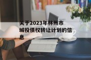 关于2023年林州市城投债权转让计划的信息