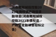 河南舞阳城投控股2023年债权资产政信定融项目(河南舞阳城投控股2023年债权资产政信定融项目招标公告)