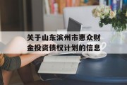 关于山东滨州市惠众财金投资债权计划的信息