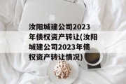 汝阳城建公司2023年债权资产转让(汝阳城建公司2023年债权资产转让情况)