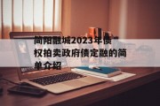 简阳融城2023年债权拍卖政府债定融的简单介绍