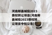 河南郏县城投2023债权转让项目(河南郏县城投2023债权转让项目中标公告)