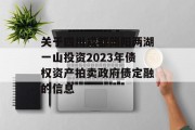 关于四川成都简阳两湖一山投资2023年债权资产拍卖政府债定融的信息