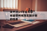 关于2024年山东郓城县郓州城发定融计划的信息