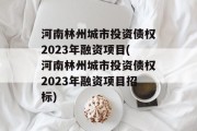 河南林州城市投资债权2023年融资项目(河南林州城市投资债权2023年融资项目招标)