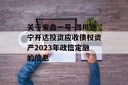 关于安鑫一号-四川遂宁开达投资应收债权资产2023年政信定融的信息