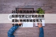 2023年河南林州城投债权转让计划政府债定融(林州市城投有几个项目)