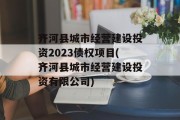 齐河县城市经营建设投资2023债权项目(齐河县城市经营建设投资有限公司)