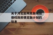 关于河北赵州兆融城投债权政府债定融计划的信息