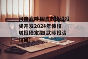 河南武陟县城市建设投资开发2024年债权城投债定融(武陟投资项目)