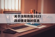 关于汝阳农投2023政府债定融的信息