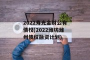 2022寿光金财公有债权(2022潍坊潍州债权融资计划)