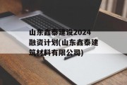 山东鑫泰建设2024融资计划(山东鑫泰建筑材料有限公司)