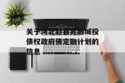 关于河北赵县兆融城投债权政府债定融计划的信息